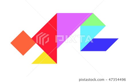 Color tangram puzzle in man crouch shape Color tangram puzzle in man crouch shape 47354496