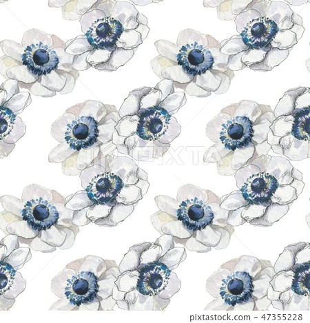 Anemone seamless pattern, classic floral repeat background for web and print. Watercolor hand Anemone seamless pattern, classic floral repeat background for web and print. Watercolor hand 47355228