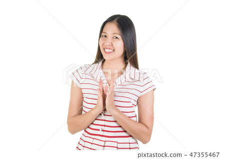 Happy asian young woman smiling and applauding. 47355467