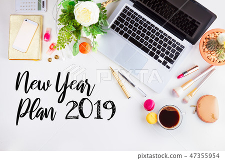 Top view 2019 new years plan Top view 2019 new years plan 47355954