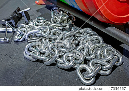 Gym metal chains. Concept fitness workout strenght power 47356367