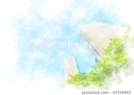 高層公寓房地產圖像水彩風格 47356943
