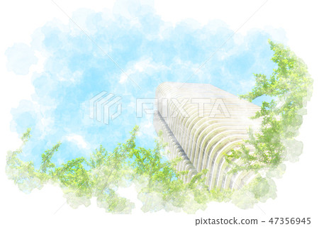 High-rise apartment real estate image Watercolor style 47356945