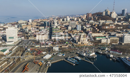 Vladivostok city aerial panoramic view, Primorsky Krai in Russia. Vladivostok is located at the head 47358004