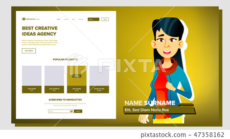 Self Presentation Vector. Asian Female. Introduce Yourself Or Your Project, Business. Illustration Self Presentation Vector. Asian Female. Introduce Yourself Or Your Project, Business. Illustration 47358162