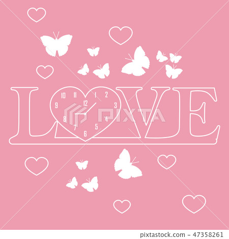 Romantic clock, butterflies and hearts Valentine's 47358261