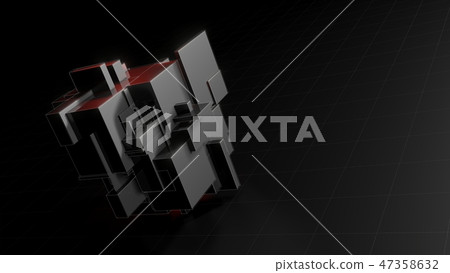 Abstract 3d object consisting of cubes. Red glow inside the object Abstract 3d object consisting of cubes. Red glow inside the object 47358632