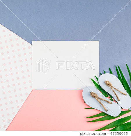 Palm leaves blank paper postcard mockup 47359055