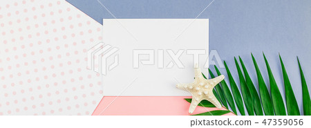 Palm leaves blank paper postcard mockup Palm leaves blank paper postcard mockup 47359056