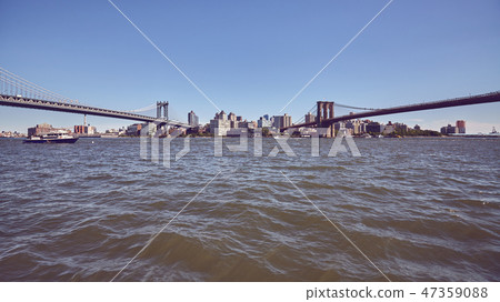 Panoramic view of Manhattan and Brooklyn Bridge. 47359088