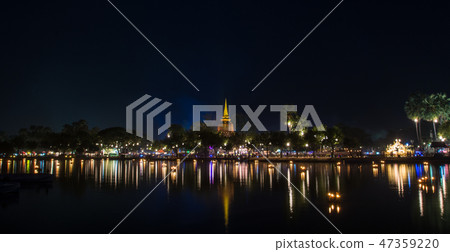 Sukhothai historical park  at night with lighting  47359220