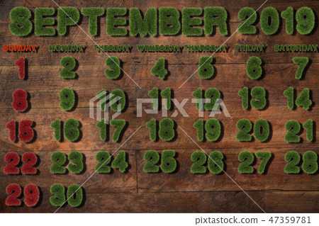 Calendar for September 2019 on white background Calendar for September 2019 on white background 47359781