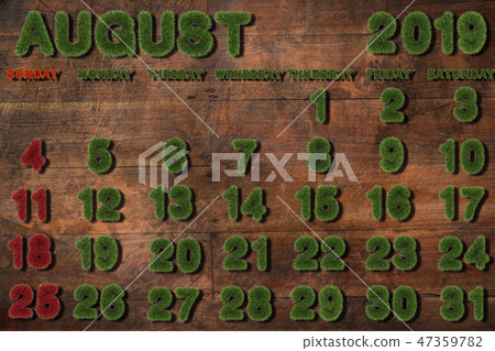 Calendar for August 2019 on white background Calendar for August 2019 on white background 47359782