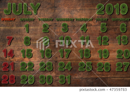 Calendar for July 2019 on white background Calendar for July 2019 on white background 47359783