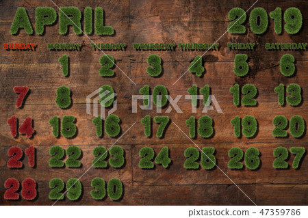 Calendar for April 2019 on white background Calendar for April 2019 on white background 47359786