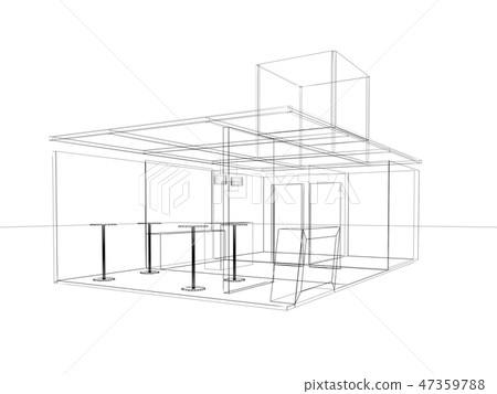sketch design of exchibition kiosk, 3d rendering sketch design of exchibition kiosk, 3d rendering 47359788