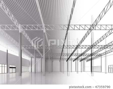 sketch design of interior warehouse, 3d rendering 47359790