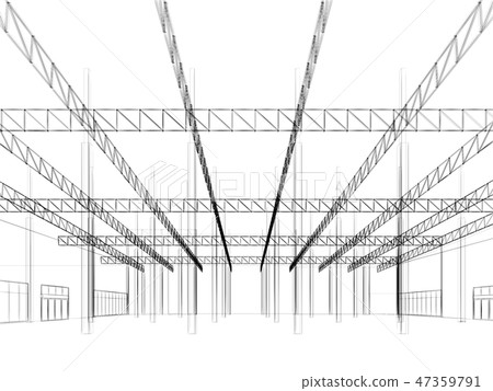 sketch design of interior warehouse, 3d rendering 47359791