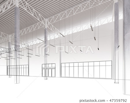 sketch design of interior warehouse, 3d rendering sketch design of interior warehouse, 3d rendering 47359792