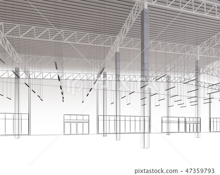 sketch design of interior warehouse, 3d rendering sketch design of interior warehouse, 3d rendering 47359793