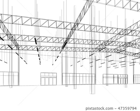 sketch design of interior warehouse, 3d rendering 47359794