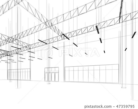 sketch design of interior warehouse, 3d rendering sketch design of interior warehouse, 3d rendering 47359795