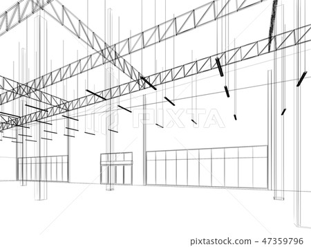 sketch design of interior warehouse, 3d rendering 47359796