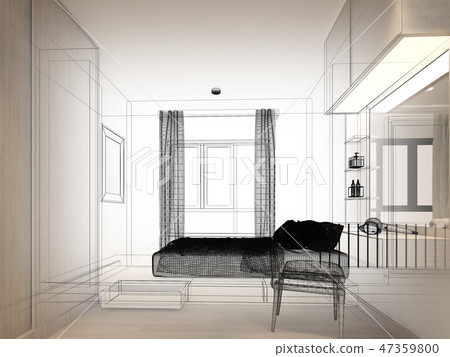 sketch design of interior living room,3d rendering sketch design of interior living room,3d rendering 47359800