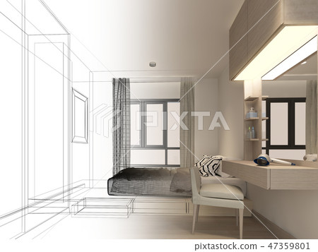 sketch design of interior living room,3d rendering sketch design of interior living room,3d rendering 47359801
