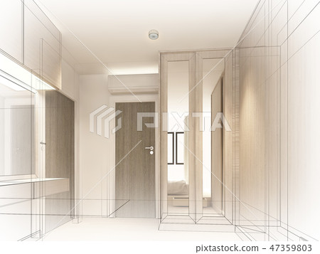 sketch design of interior living room,3d rendering 47359803
