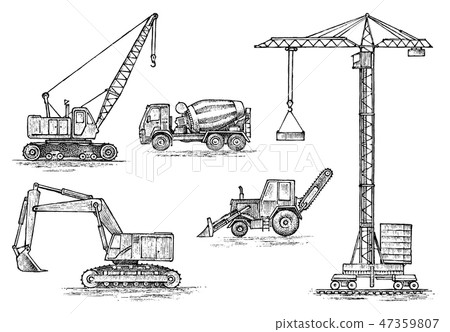 Engineering vehicle. Heavy equipment for the construction of buildings. Agricultural machinery 47359807