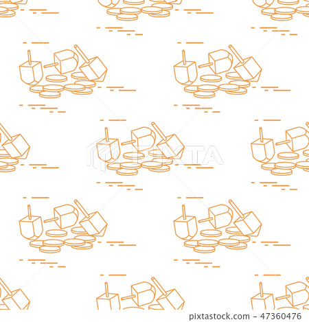 Seamless pattern with dreidel, sevivon, coins Seamless pattern with dreidel, sevivon, coins 47360476