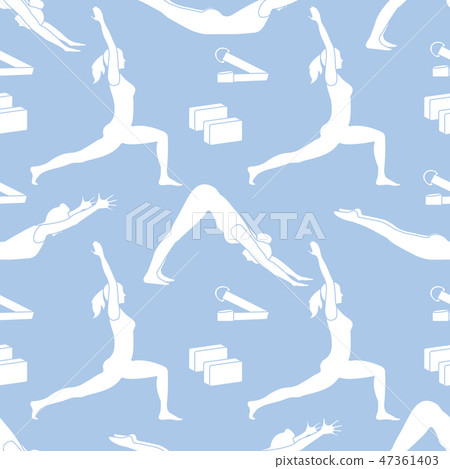 Sports seamless pattern with women doing yoga Sports seamless pattern with women doing yoga 47361403