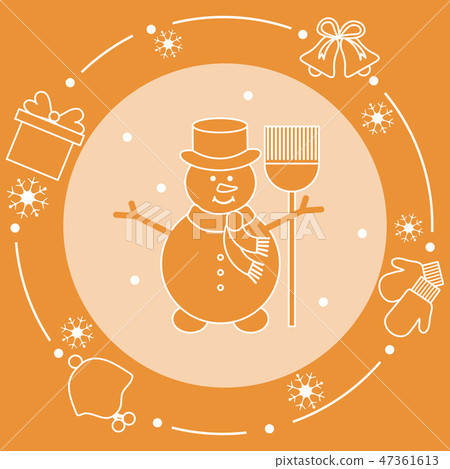Snowman, gift, rings, mittens, children's hat 47361613