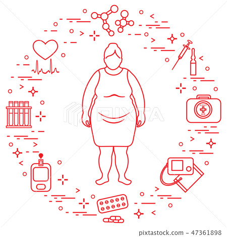 Fat woman, medical devices, tools and medicines 47361898