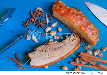 Roasted Pork belly bacon or Streaky Pork Roasted Pork belly bacon or Streaky Pork 47362506