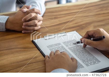 Insurance or loan real estate, Agent broker and client signing c 47362728