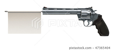 Revolver with a white surrender flag. 3D rendering Revolver with a white surrender flag. 3D rendering 47365404