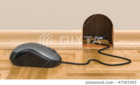 Computer Mouse near mouse hole, 3D rendering 47365405