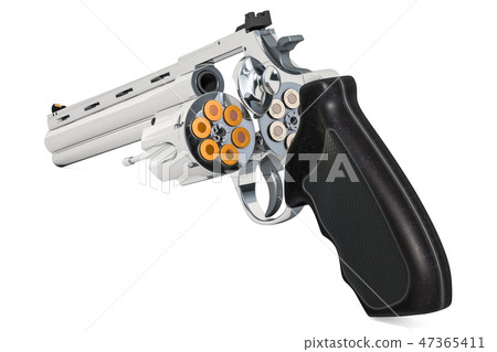 Revolver with opened cylinder, 3D rendering Revolver with opened cylinder, 3D rendering 47365411