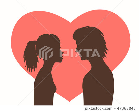 Silhouettes girl and guy on background red heart. Silhouettes girl and guy on background red heart. 47365845