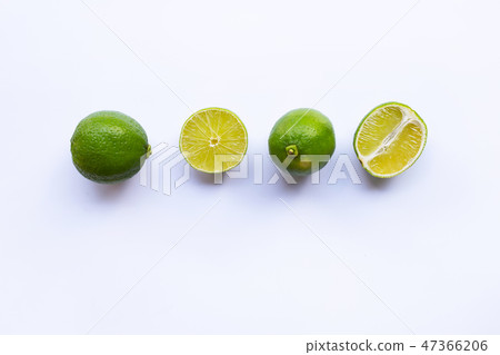 Lime on white background. Top view 47366206