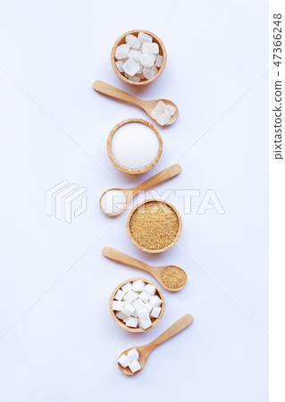 Various types of sugar on white Various types of sugar on white 47366248