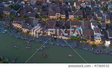 Aerial view of Hoi An old town in night Aerial view of Hoi An old town in night 47369532