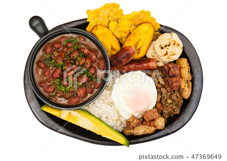 Traditional Colombian dish called Bandeja paisa Traditional Colombian dish called Bandeja paisa 47369649