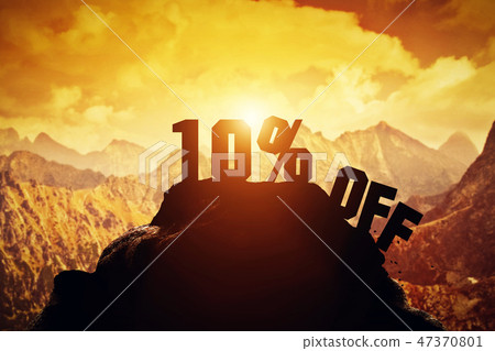 10% off writing on a mountain peak. 47370801