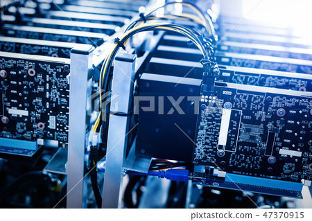 Bitcoin mining farm. Cryptocurrency business device. Bitcoin mining farm. Cryptocurrency business device. 47370915
