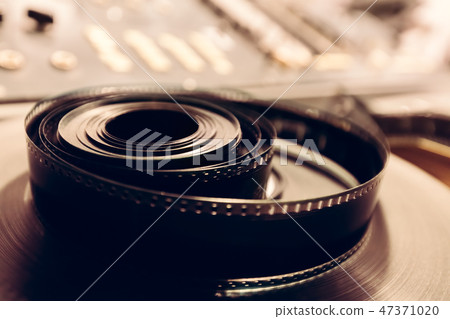 Vintage cine reel in a close-up shot. 47371020