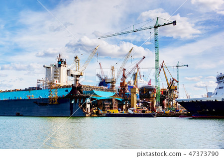 Shipyard. Ship under construction, repair. Industrial, transport. Shipyard. Ship under construction, repair. Industrial, transport. 47373790