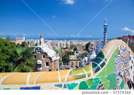 Park Guell, view on Barcelona, Spain 47374388